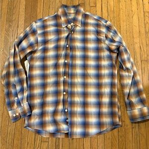 Men's Plaid Button-Down Shirt in Blue and Tan